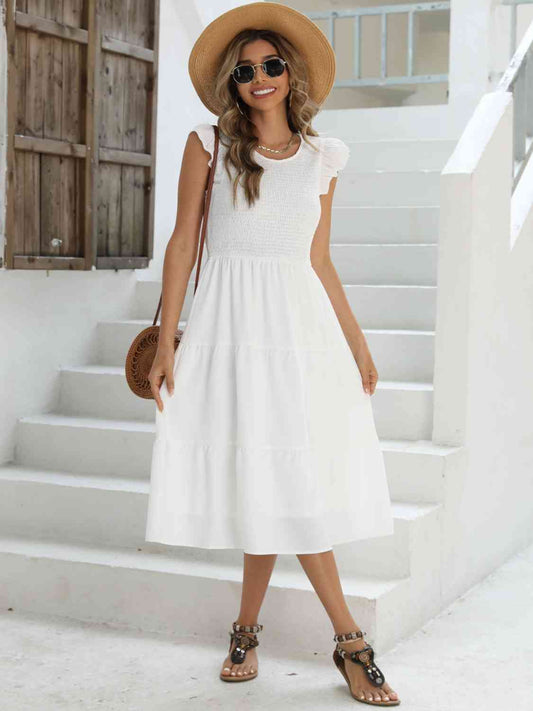 Smocked Round Neck Tiered Dress